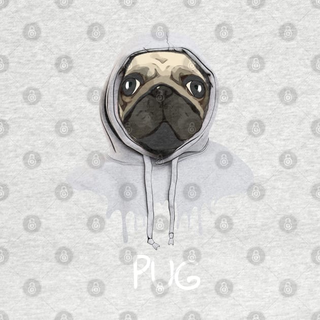 Pug, pug face and hooded sweatshirt, pug lovers, gift for pug lovers by Collagedream